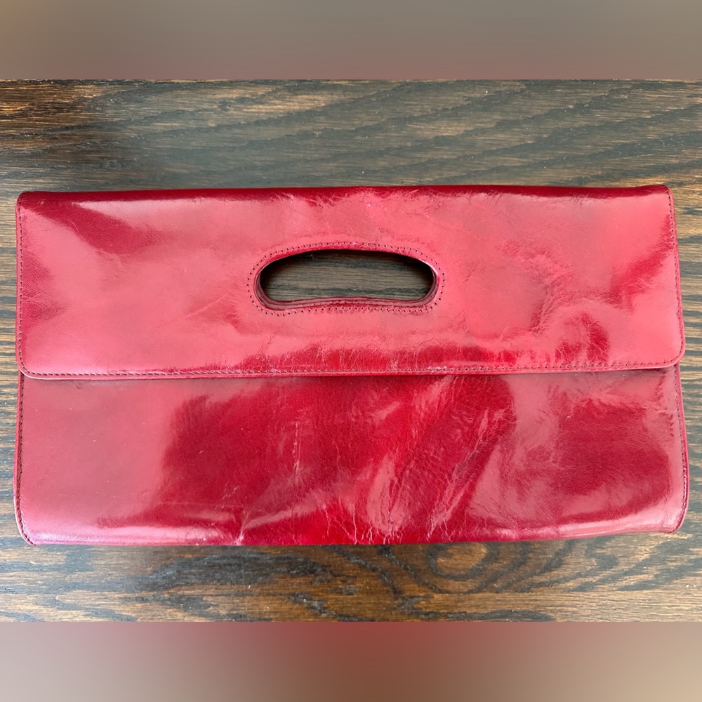 Hobo Leather Clutch Purse Polished Red